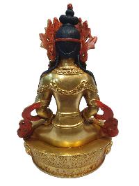 Tibetan Buddhist Statue Of Aparimita, [full Gold Plated, And Painted Face], Amitayus, Chepame