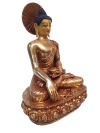 Tibetan Buddhist Statue Of Shakyamuni Buddha, [full Gold Plated, And Painted Face]