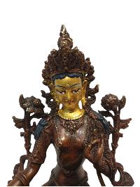 Tibetan Buddhist Statue Of Green Tara, [oxidized And Painted Face]