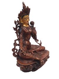 Tibetan Buddhist Statue Of Green Tara, [oxidized And Painted Face]