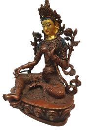 Tibetan Buddhist Statue Of Green Tara, [oxidized And Painted Face]