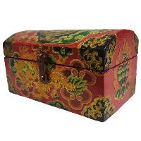 [traditional Tibetan], Wooden Oval Red Color Box, [dragon Painted]