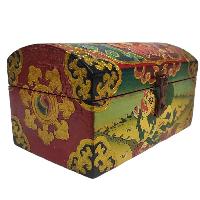 [traditional Tibetan], Wooden Oval Green Color Box, [snow Lion Painted]