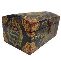 [traditional Tibetan], Wooden Oval Black Color Box, [flower Painted]