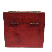 [traditional Tibetan], Wooden Square Box, [blue And Orange Color Lotus Painted]