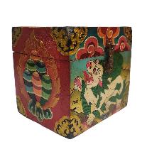 [traditional Tibetan], Wooden Square Box, [snow Lion Painted]