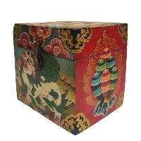 [traditional Tibetan], Wooden Square Box, [snow Lion Painted]