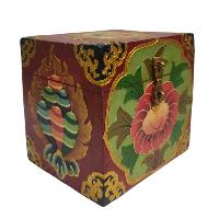 [traditional Tibetan], Wooden Square Box, [green Color Lotus Painted]