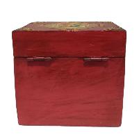 [traditional Tibetan], Wooden Square Box, [green Color Lotus Painted]