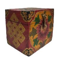 [traditional Tibetan], Wooden Square Box, [yellow Color Lotus Painted]