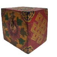 [traditional Tibetan], Wooden Square Box, [yellow Color Lotus Painted]