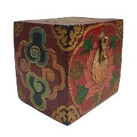 [traditional Tibetan], Wooden Square Box, [red Color Lotus Painted]