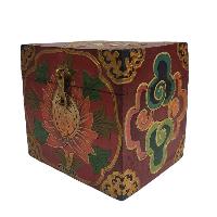 [traditional Tibetan], Wooden Square Box, [red Color Lotus Painted]