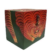 [traditional Tibetan], Wooden Square Box, [green Color Tiger Painted]