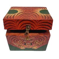 [traditional Tibetan], Wooden Square Box, [green Color Tiger Painted]