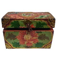 [traditional Tibetan], Wooden Rectangle Green Color Box, [lotus Painted]