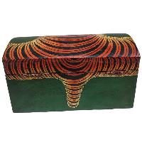 [traditional Tibetan], Wooden Oval Box [green Color Tiger Painted]