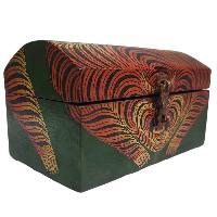 [traditional Tibetan], Wooden Oval Box [green Color Tiger Painted]