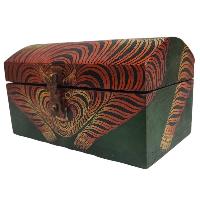 [traditional Tibetan], Wooden Oval Box [green Color Tiger Painted]