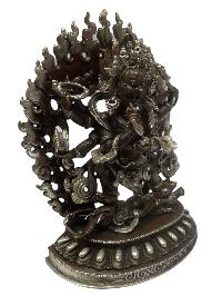 Buddhist Statue Miniature Statue Of, Black Mahakala, [silver And Chocolate Oxidized]