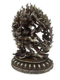 Buddhist Statue Miniature Statue Of, Black Mahakala, [silver And Chocolate Oxidized]