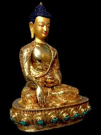 Buddhist Statue Of Shakyamuni Buddha. [full Gold Plated, Stone Setting, Face Painted]