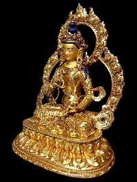 Buddhist Statue Of Vajrasattva. [full Gold Plated, Stone Setting, Face Painted]