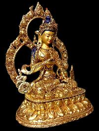 Buddhist Statue Of Vajrasattva. [full Gold Plated, Stone Setting, Face Painted]