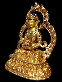 Buddhist Statue Of Aparimita, [full Gold Plated, Stone Setting, Face Painted], Amitayus, Chepame