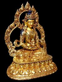 Buddhist Statue Of Aparimita, [full Gold Plated, Stone Setting, Face Painted], Amitayus, Chepame