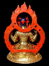 Buddhist Statue Of Chenrezig. [full Gold Plated, Stone Setting, Face Painted]