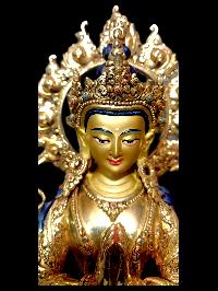 Buddhist Statue Of Chenrezig. [full Gold Plated, Stone Setting, Face Painted]