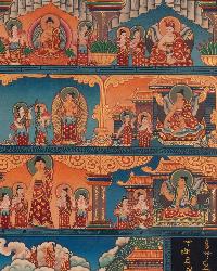 [old], [master Quality],tibetan Thangka Of Shakyamuni Buddha Stupa With Buddha Life History, [real Gold], Natural Traditional Color [rare Find]