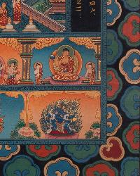 [old], [master Quality],tibetan Thangka Of Shakyamuni Buddha Stupa With Buddha Life History, [real Gold], Natural Traditional Color [rare Find]