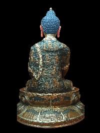 Buddhist Statue Of Shakyamuni Buddha, [chocolate And Silver Oxidized, Face Painted]