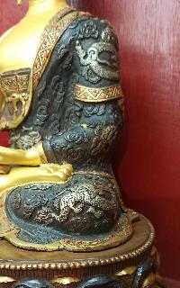 Buddhist Statue Of Shakyamuni Buddha, [partly Gold Plated, Double Color Oxidized, Face Painted]