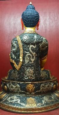 Buddhist Statue Of Shakyamuni Buddha, [partly Gold Plated, Double Color Oxidized, Face Painted]