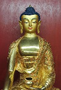 Buddhist Statue Of Shakyamuni Buddha, [full Gold Plated, Stone Setting, Face Painted]