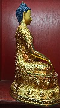 Buddhist Statue Of Shakyamuni Buddha, [full Gold Plated, Stone Setting, Face Painted]