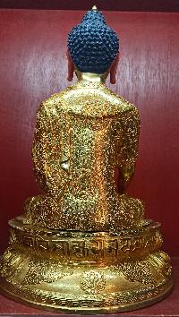 Buddhist Statue Of Shakyamuni Buddha, [full Gold Plated, Stone Setting, Face Painted]