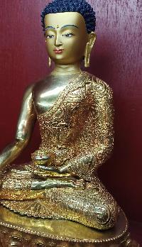 Buddhist Statue Of Shakyamuni Buddha, [full Gold Plated, Stone Setting, Face Painted]