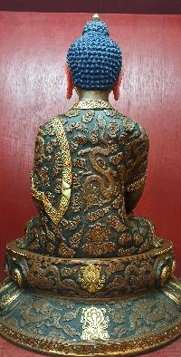 Buddhist Statue Of Shakyamuni Buddha, [chocolate Oxidized, Stone Setting, Face Painted]