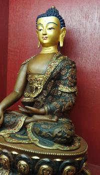 Buddhist Statue Of Shakyamuni Buddha, [chocolate Oxidized, Stone Setting, Face Painted]