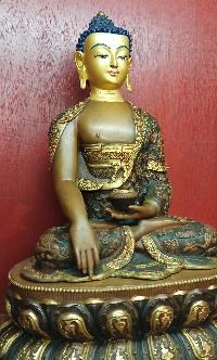 Buddhist Statue Of Shakyamuni Buddha, [chocolate Oxidized, Stone Setting, Face Painted]