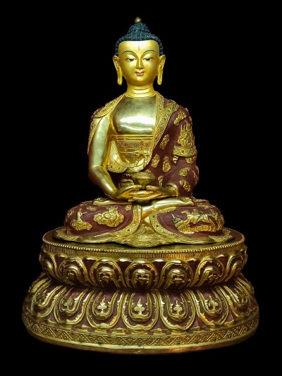 Buddhist Statue Of Amitabha Buddha, [partly Gold Plated, Face Painted]