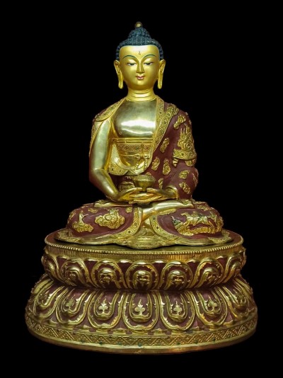 Buddhist Statue Of Amitabha Buddha, [partly Gold Plated, Face Painted]