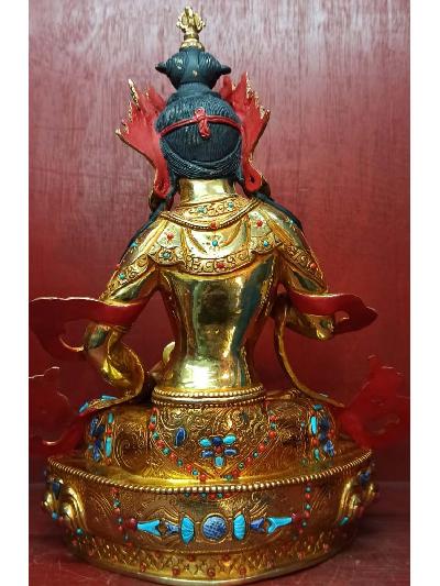 Buddhist Statue Of Vajrasattva, [full Gold Plated, Stone Setting, Face Painted]