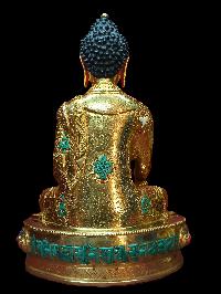 Buddhist Statue Of Shakyamuni Buddha, [full Gold Plated, Stone Setting, Face Painted]