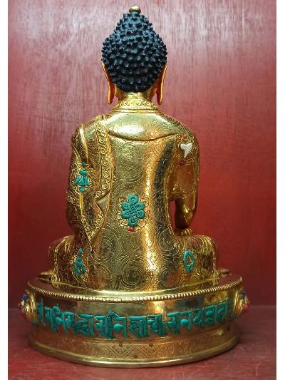 Buddhist Statue Of Shakyamuni Buddha, [full Gold Plated, Stone Setting, Face Painted]