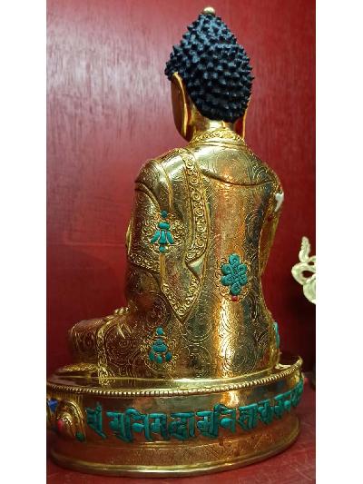 Buddhist Statue Of Shakyamuni Buddha, [full Gold Plated, Stone Setting, Face Painted]